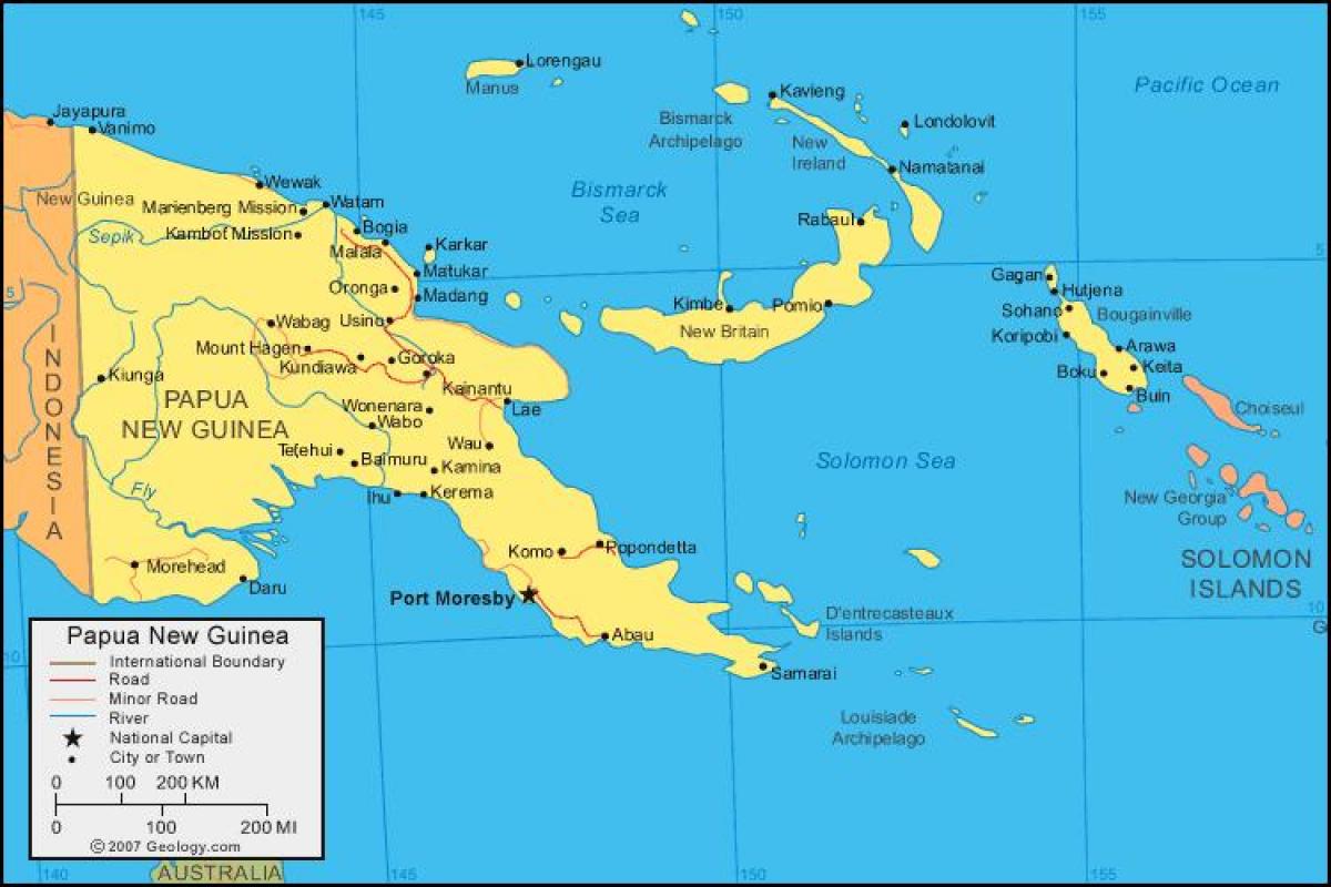 mapa papua nová guinea a okolitých krajín