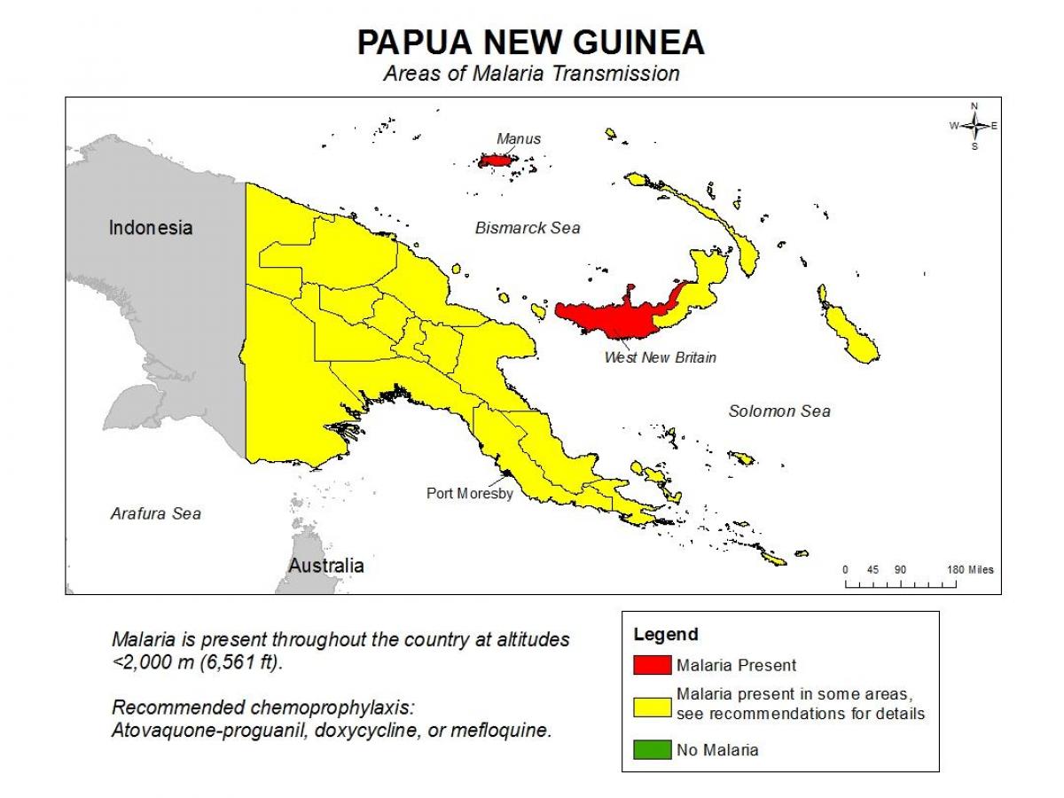 mapa papua-nová guinea malária